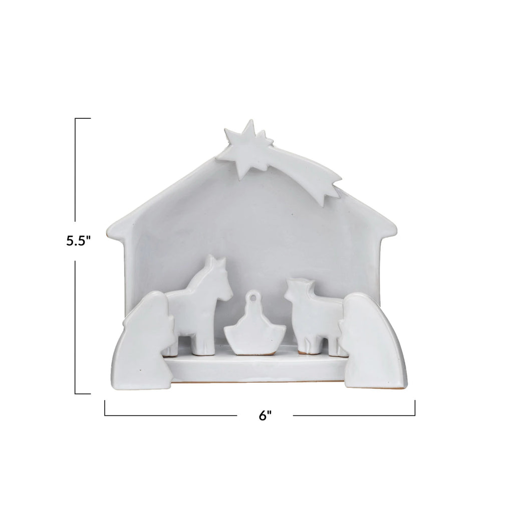 Stoneware Nativity, Reactive Glaze, White-Creative Co-op-The Bugs Ear
