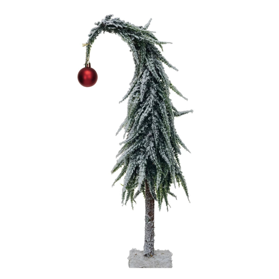 Faux Evergreen Tree w/ Red Ball Ornament Snow Finish-Creative Co-op-The Bugs Ear