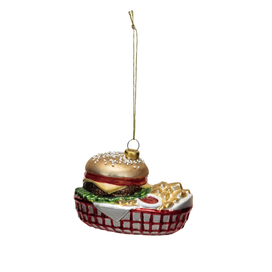 Glass Burger Combo in Basket Ornament with Glitter-Creative Co-op-The Bugs Ear