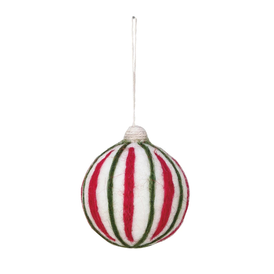 Wool Ball Ornament with Stripes, Red, Green & White-Creative Co-op-The Bugs Ear