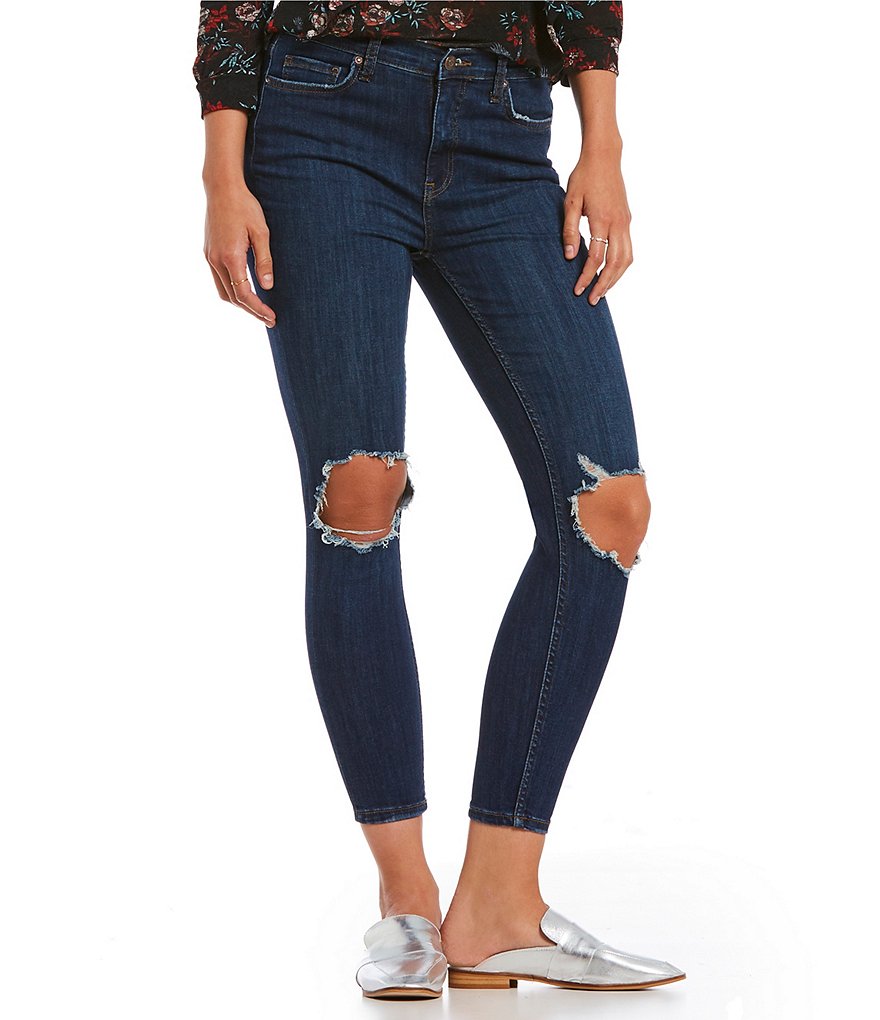 Free People We The Free Busted Skinny Jeans Dark Blue-Free People-The Bugs Ear