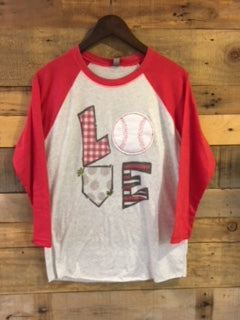 Flew South Love Baseball Raglan in Red-Southern Roots-The Bugs Ear