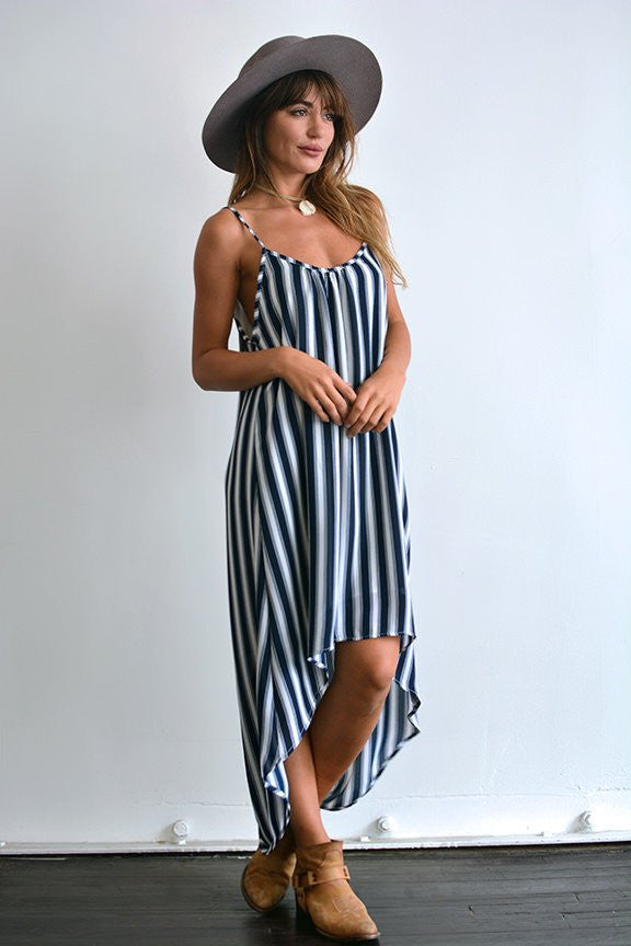 Stacey Spaghetti Strap Navy Strip Maxi Dress-Lace and Whiskey-The Bugs Ear
