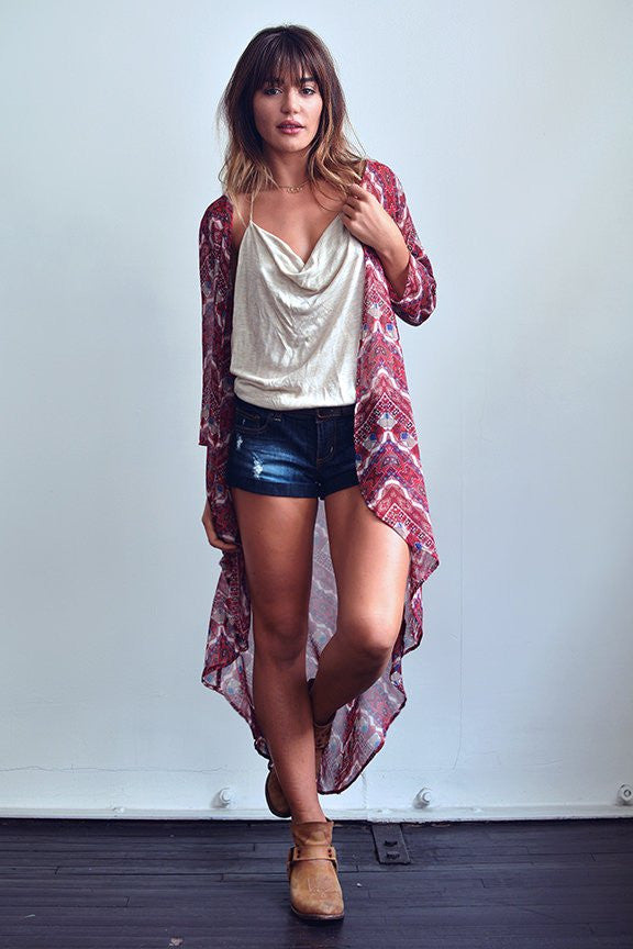 Nicole Red Patterned Kimono Cardigan-Lace and Whiskey-The Bugs Ear