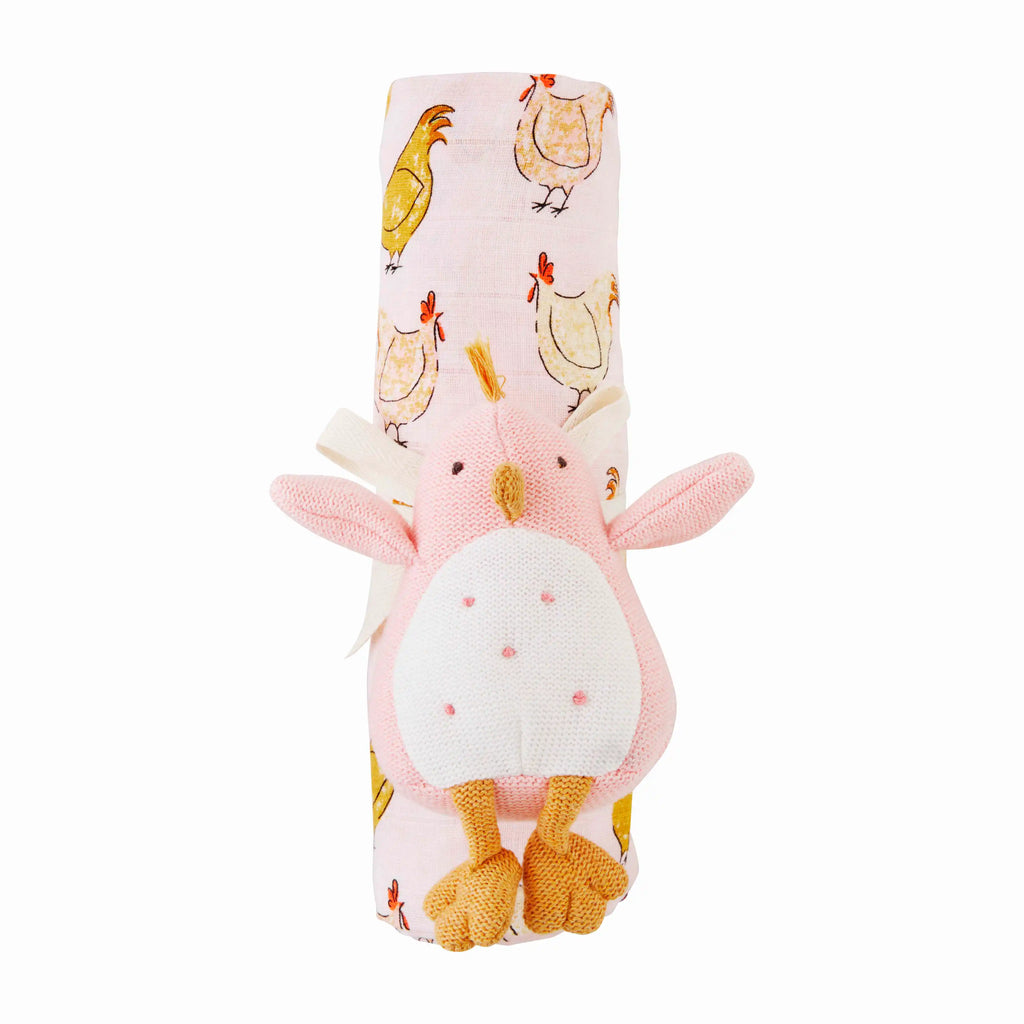 Pink Chick Swaddle and Rattle Set Mud Pie-Mud pie-The Bugs Ear