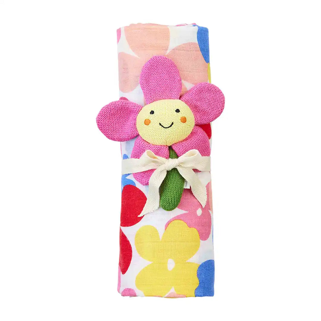 Floral Swaddle and Rattle Set Mud Pie-Mud pie-The Bugs Ear