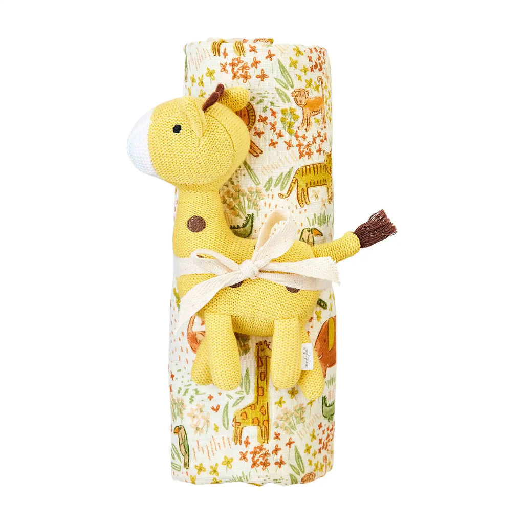 Safari Swaddle and Rattle Set Mud Pie-Mud pie-The Bugs Ear