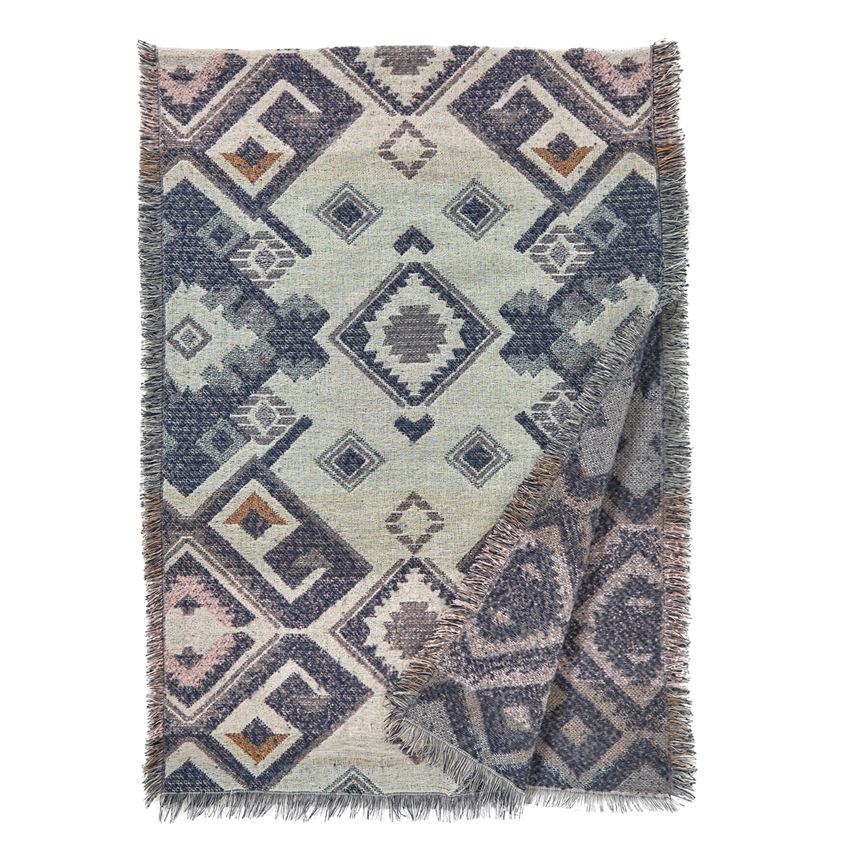 Vermejo Woven Print Blanket Wrap in Gray Blue-Coco and Carmen-The Bugs Ear