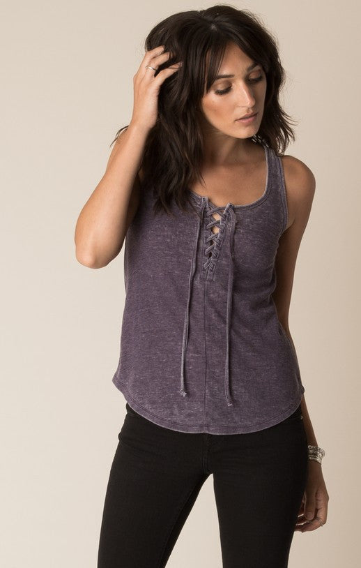 Play with Fire Lace Up Tank in Plum - Main Image