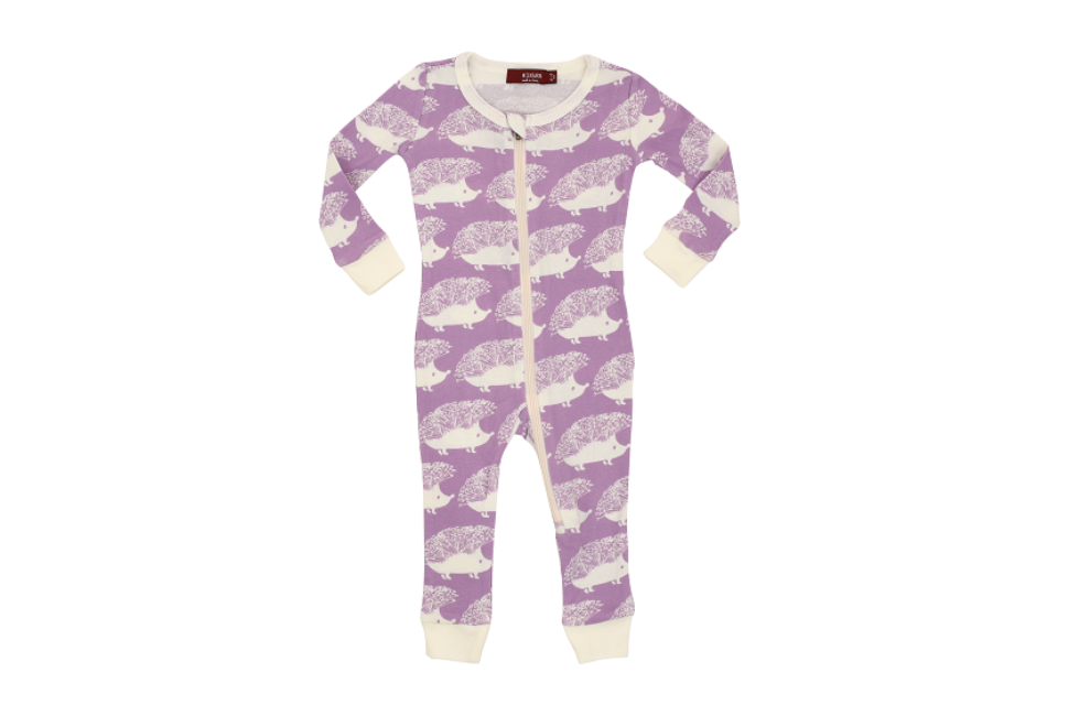 Milkbarn Zipper Pajama Lavender Hedgehog-Milkbarn-The Bugs Ear
