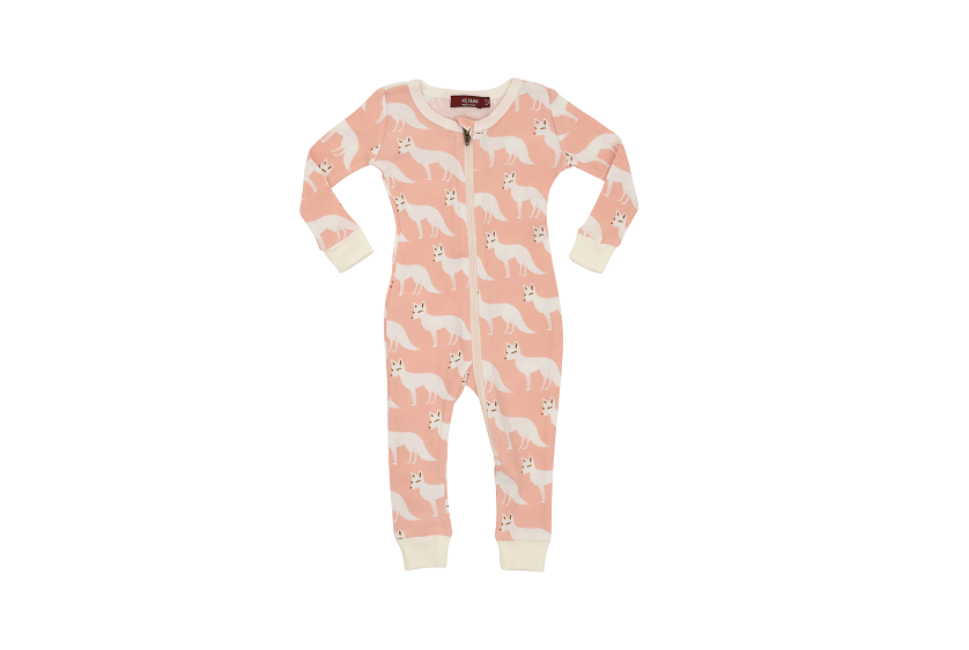 Milkbarn Zipper Pajama Pink Fox-Milkbarn-The Bugs Ear