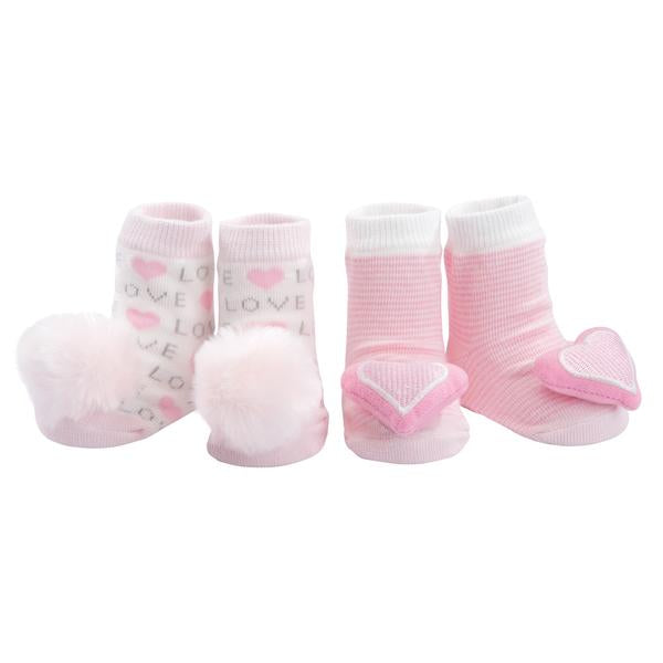 Socks-2 pk Rattle Love Pink-Elegant Baby-The Bugs Ear