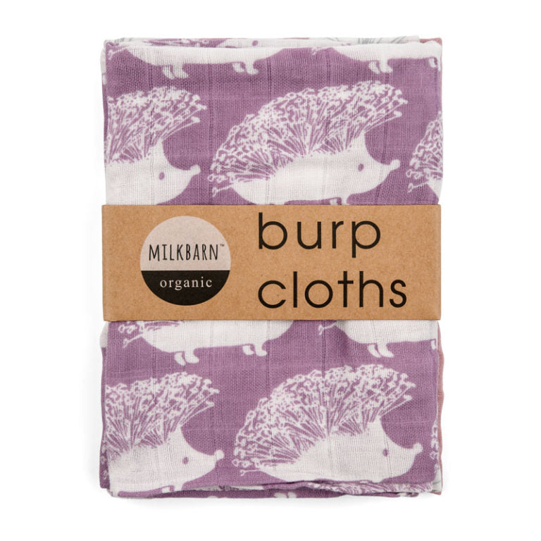 Milkbarn Organic Muslin Burp Cloths Lavender Hedgehog Burp Cloth Set-Milkbarn-The Bugs Ear