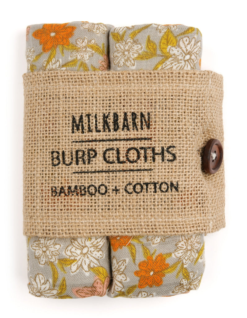 Milkbarn Bamboo Burp Cloths Grey Floral-Milkbarn-The Bugs Ear
