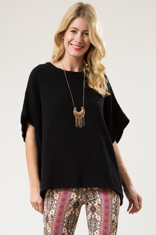 Miranda Dropped Shoulder Round Neck Top Black-Love In-The Bugs Ear