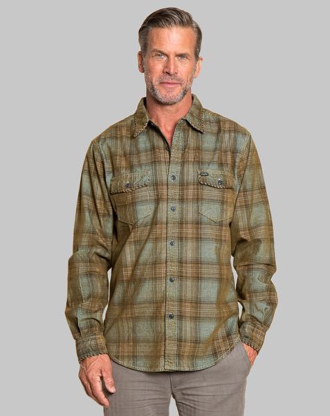 True Grit Men's Ventura Vintage Plaid Cord Long Sleeve 2 Pocket Shirt in Cargo-True Grit-The Bugs Ear