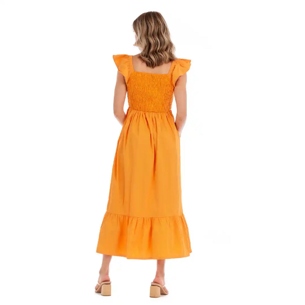 Keya Smocked Maxi Dress in Orange Mud Pie-Mud pie-The Bugs Ear
