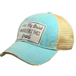 Hold My Drink While I Pet This Dog Distressed Trucker Cap-Vintage Life-The Bugs Ear