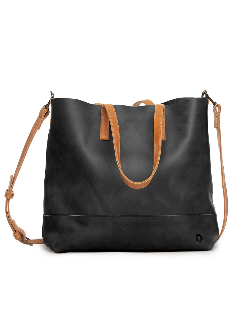Abera Crossbody Tote in Black and Cognac-Fashionable-The Bugs Ear
