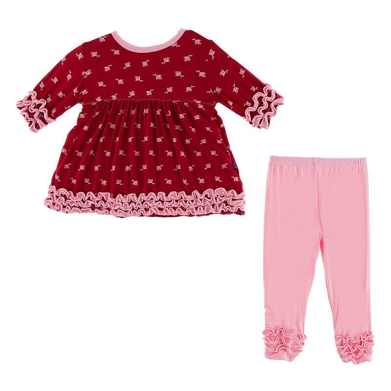 KicKee Pants London Long Sleeve Babydoll Outfit Set in Candy Apple Rose Bud-KicKee Pants-The Bugs Ear
