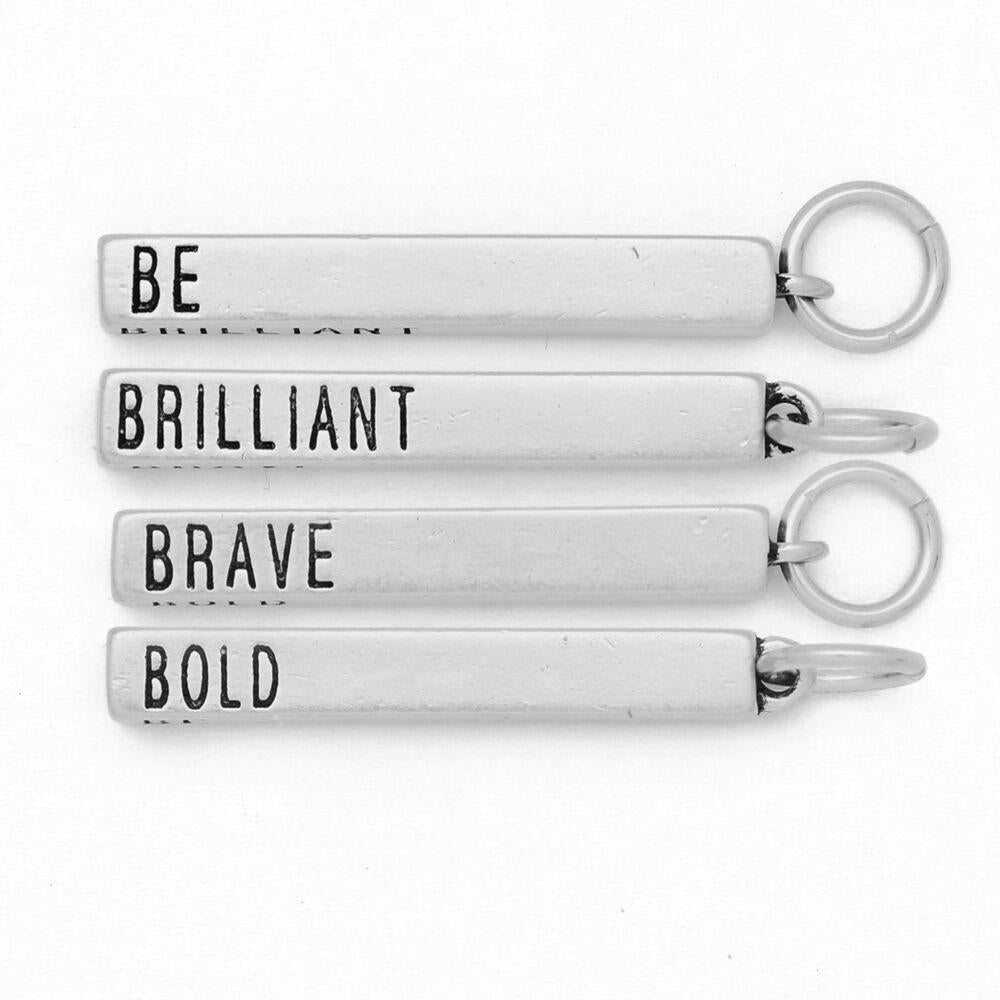 Benny and Ezra Cube Pendant Be, Brilliant, Brave, Bold in Matte Silver-Benny and Ezra-The Bugs Ear