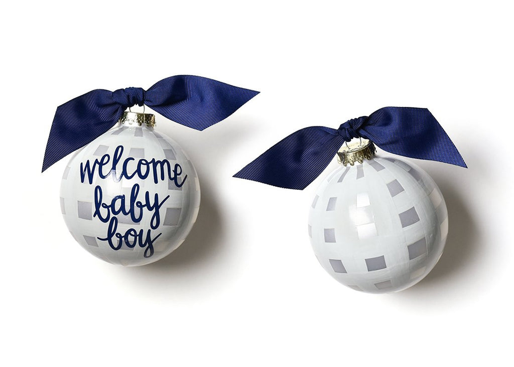 Coton Colors Welcome Baby Boy Gingham Glass Ornament-Coton Colors-The Bugs Ear
