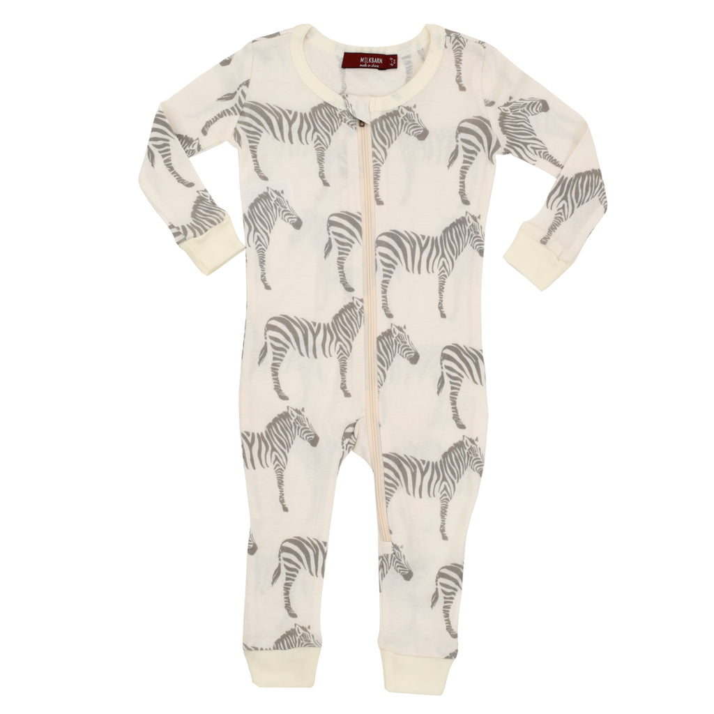 Milkbarn Zipper Pajama Grey Zebra-Milkbarn-The Bugs Ear