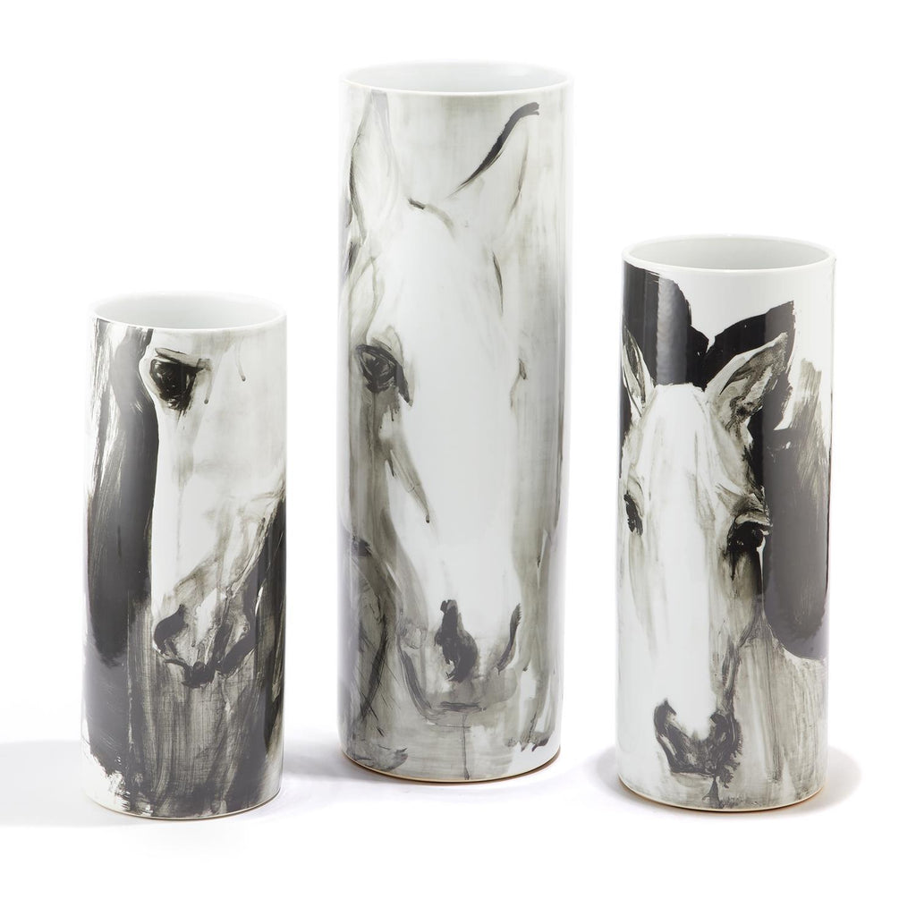 White Horses Tall Cylinder Vase Porcelain-Tozai-The Bugs Ear