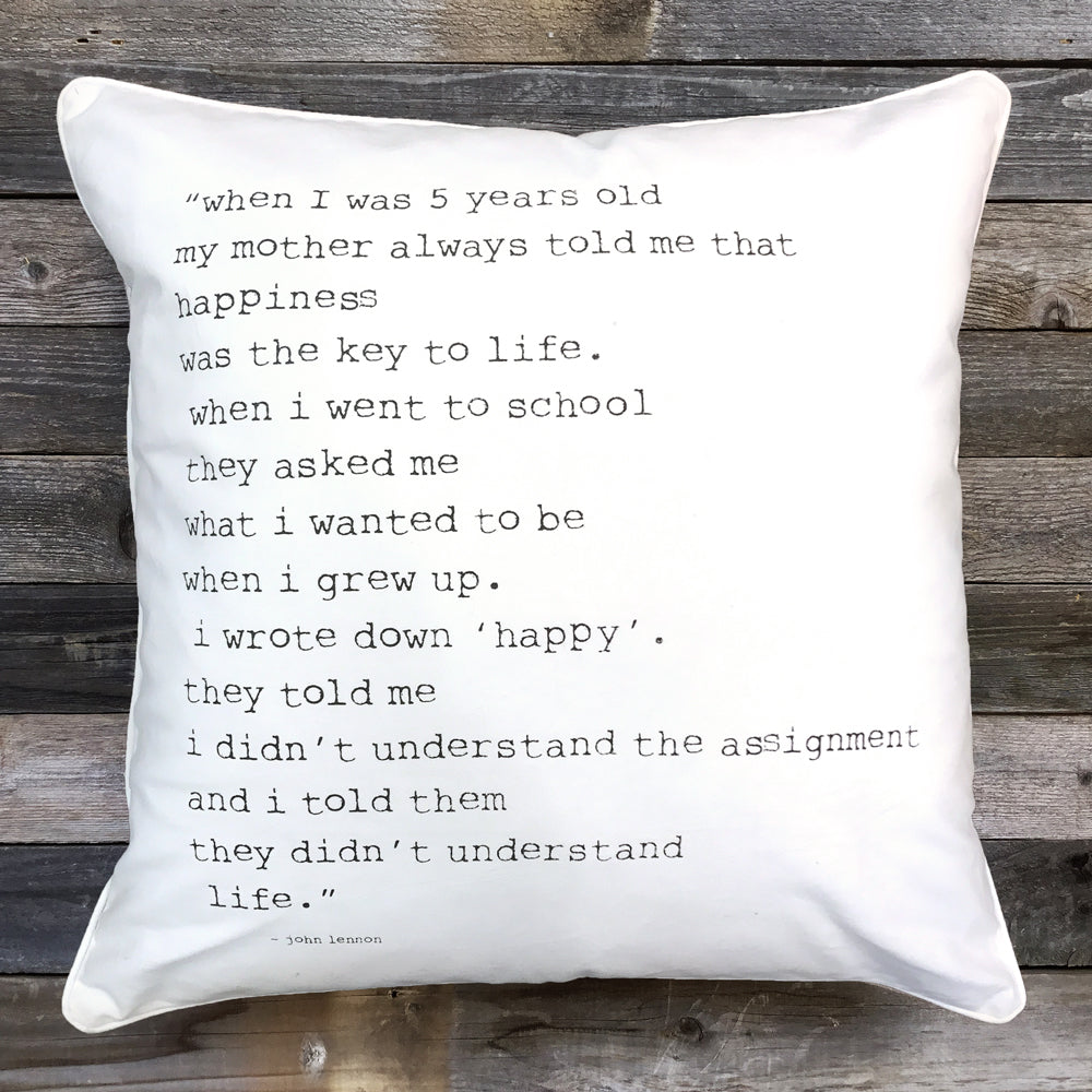 Happiness Quote Pillow White Cotton-Sweet Gumball-The Bugs Ear