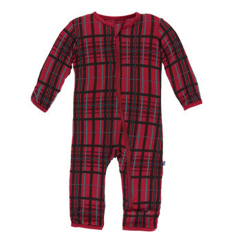 KicKee Pants Holiday Print Coverall with Snaps in Christmas Plaid-KicKee Pants-The Bugs Ear