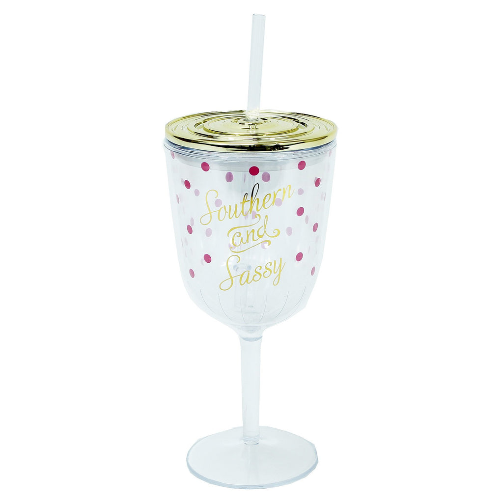 Southern and Sassy Straw Wine Glass-Mary Square-The Bugs Ear