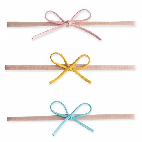 Baby Bling 3PK Suede Cord Bow Pink Mustard Aqua-Baby Bling-The Bugs Ear