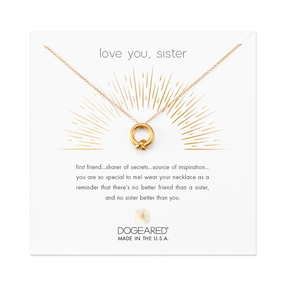Dogeared Love You, Sister, Together Knot Charm, 16" w/ 2" ext., Gold Dipped, Necklace-Dogeared-The Bugs Ear