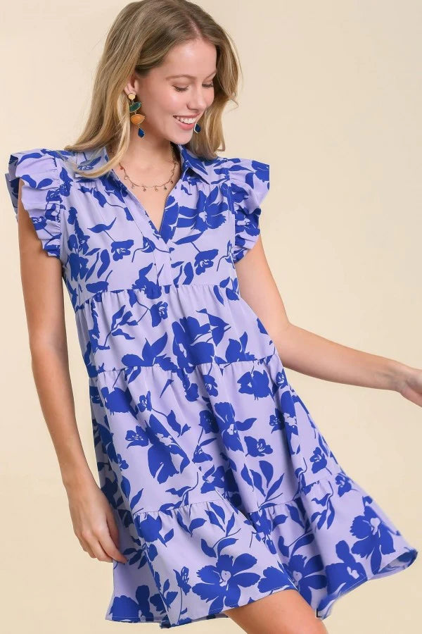 Michelle Floral Print Collar Tiered Dress in Lavender-Umgee-The Bugs Ear