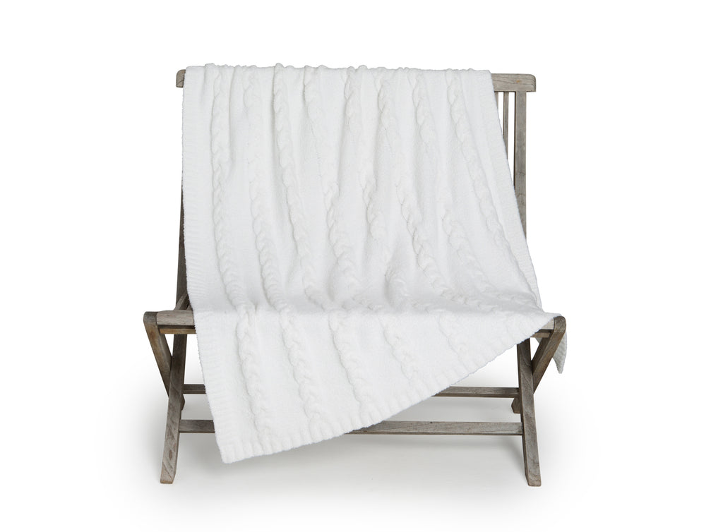 Barefoot Dreams Cozychic Heathered Cable Blanket in Pearl-Barefoot Dreams-The Bugs Ear