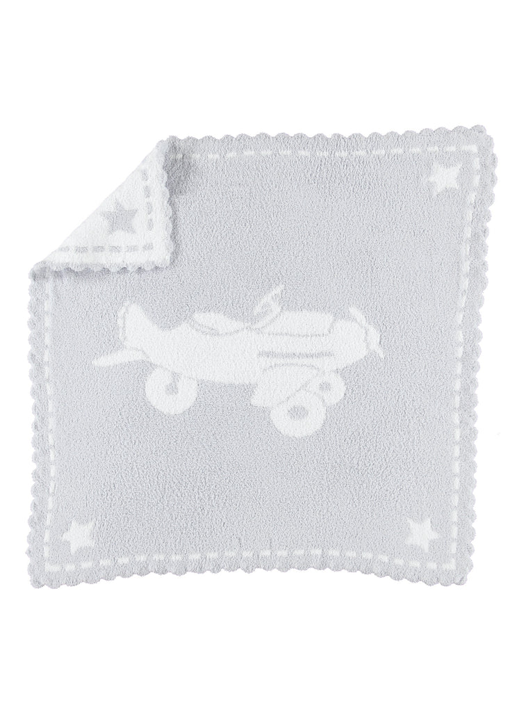 Barefoot Dreams CozyChic Scalloped Receiving Blanket Blue White Airplane-Barefoot Dreams-The Bugs Ear