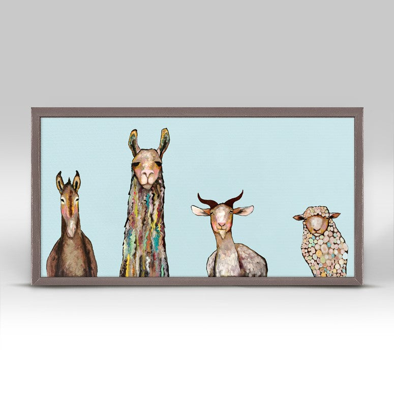 Donkey, Llama, Goat, Sheep - Sky Blue Mini Framed Canvas 10x5-Greenbox-The Bugs Ear