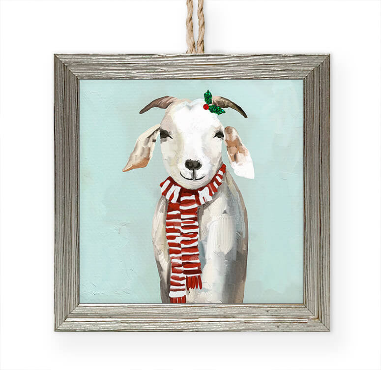 Festive Goat Embellished Wooden Framed Ornament-Greenbox-The Bugs Ear