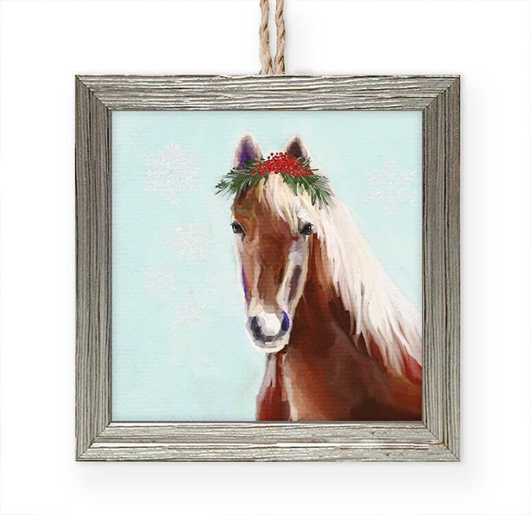 Festive Horse Embellished Wooden Framed Ornament-Greenbox-The Bugs Ear
