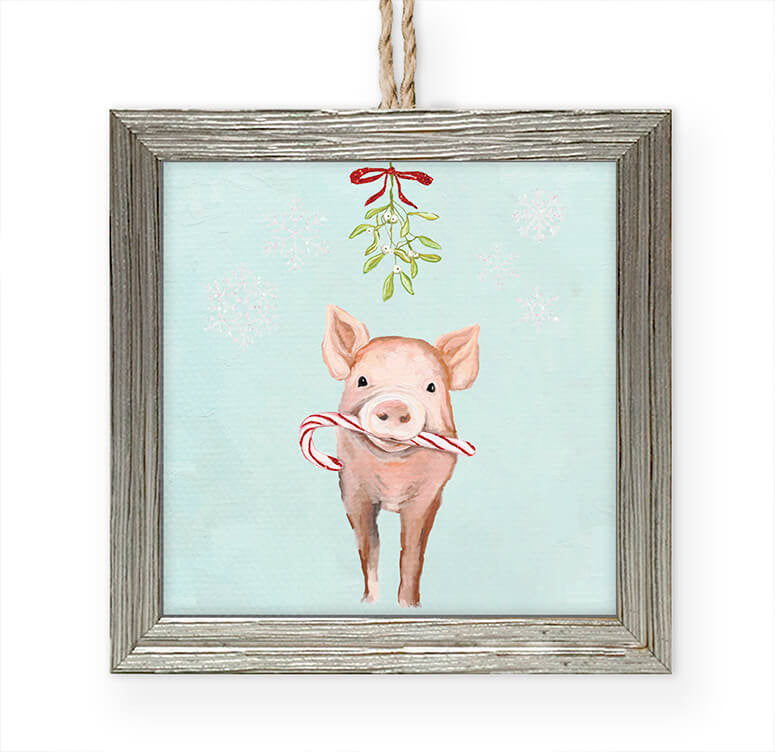 Festive Pig Embellished Wooden Framed Ornament-Greenbox-The Bugs Ear