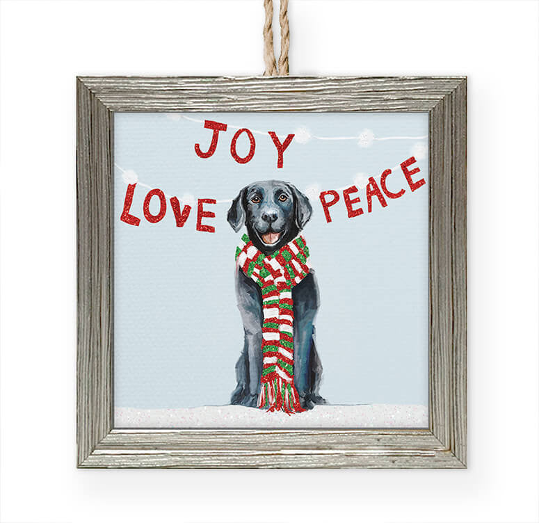 Joy Love Peace Embellished Wooden Framed Ornament-Greenbox-The Bugs Ear