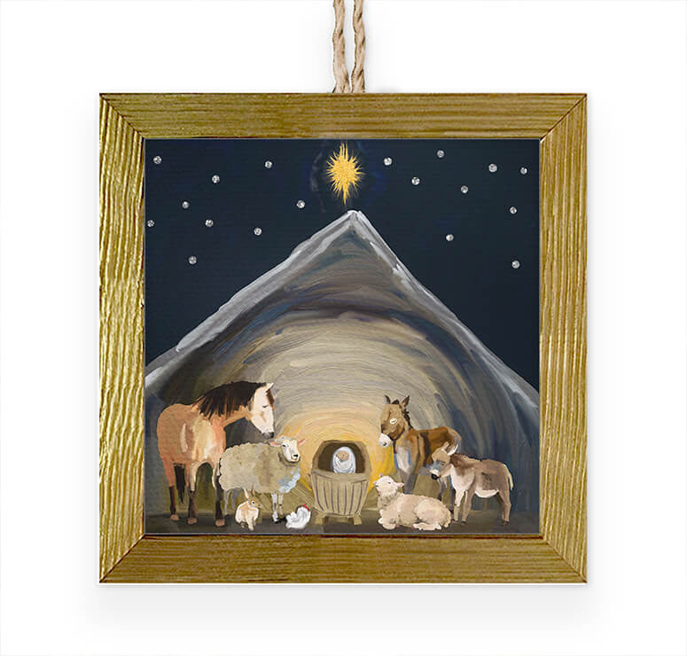 Nativity Manger Embellished Wooden Framed Ornament-Greenbox-The Bugs Ear