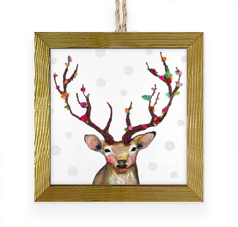 Rosy Buck Embellished Wooden Framed Ornament-Greenbox-The Bugs Ear