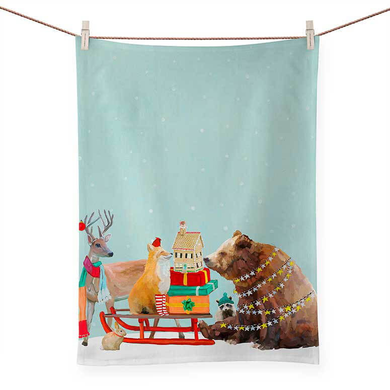 Winter Sleigh Tea Towels Holiday Collection-Greenbox-The Bugs Ear