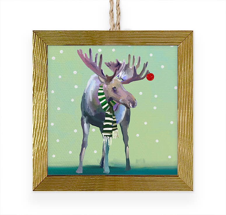 Wondrous Moose In The Snow Embellished Wooden Framed Ornament-Greenbox-The Bugs Ear