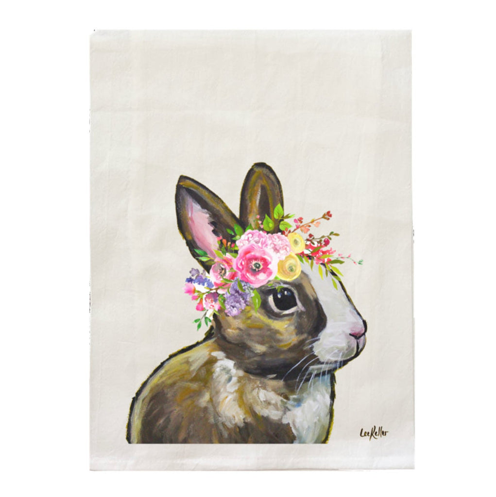 Spring Flower Bunny Flour Sack Towel-Hippie Hound Studio-The Bugs Ear