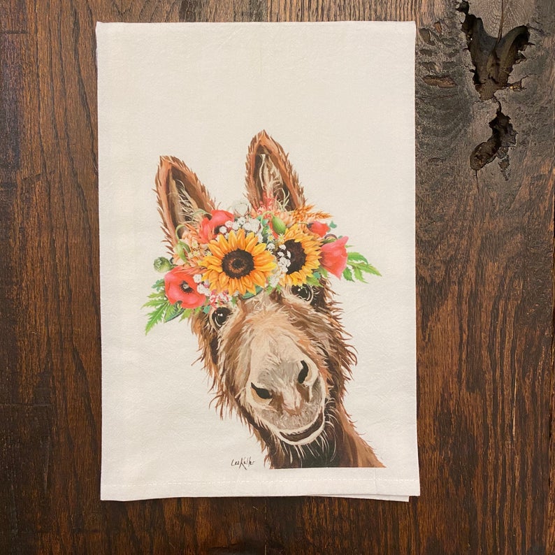 Colorful Sunflower Donkey Flour Sack Towel-Hippie Hound Studio-The Bugs Ear