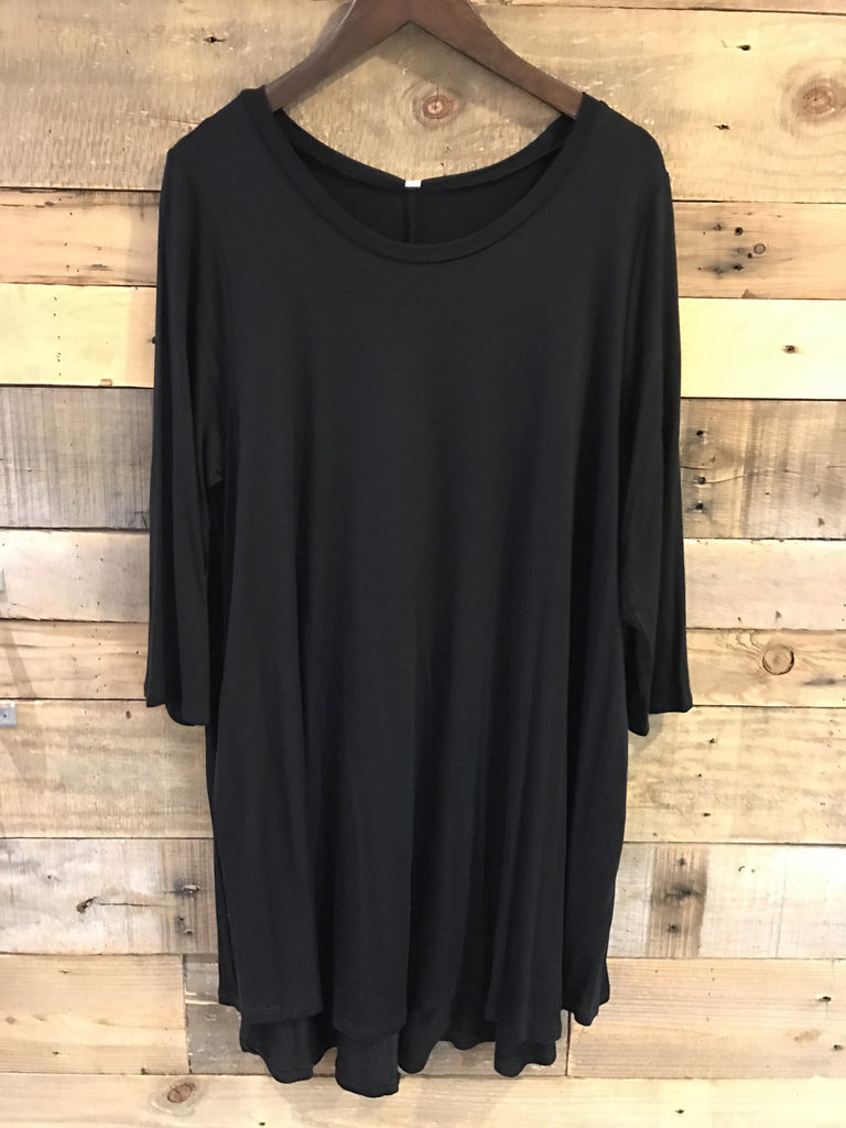Jenna Extended Size Scoop Neck T-Shirt Dress in Black-Umgee-The Bugs Ear