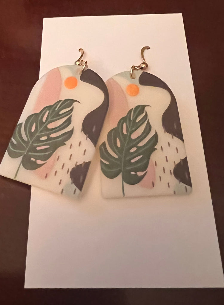 Monstera Leaf Abstract Arch Earrings-AIRYELLE DESIGNS-The Bugs Ear