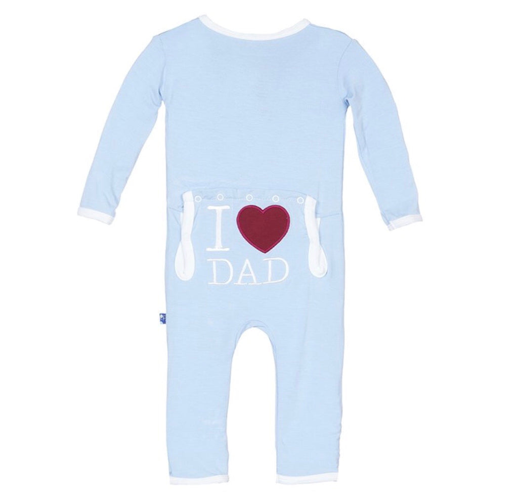 KicKee Pants Holiday Applique Coverall in Pond I Love Dad-KicKee Pants-The Bugs Ear